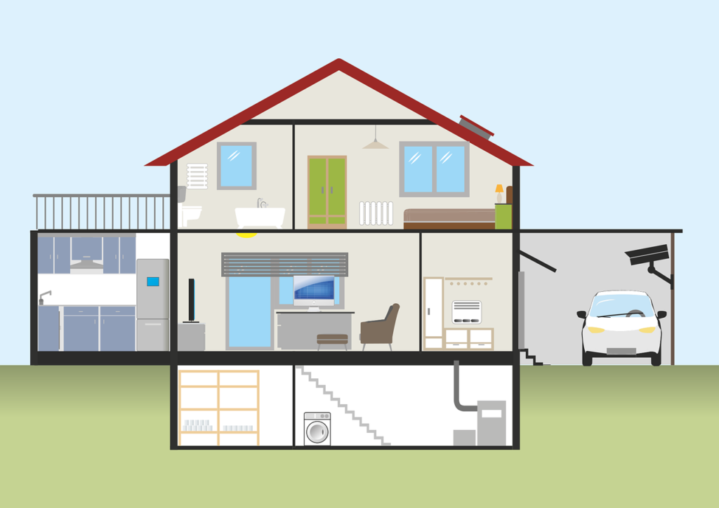 Grafika prezentująca pomieszczenia domowe